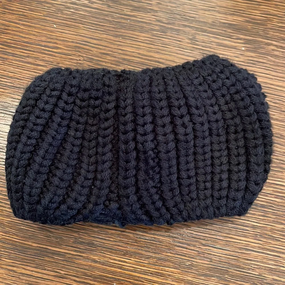 C.C. Exclusives Black knit crystal knot ear warmer